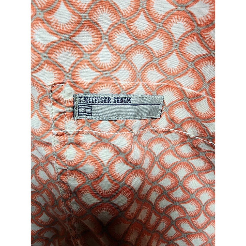 Tommy Hilfiger Jeans Shirt Mens Large Short Sleeve Peach Button Up Collared - Picture 4 of 16